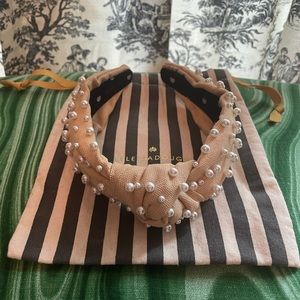 Lele Sadoughi light tan canvas Pearl knitted headband